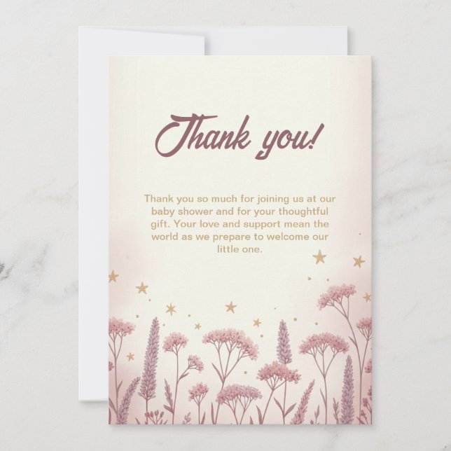 Blush Wildflower Rustic Baby Shower Thank You Card Inbjudningar (Framsida)