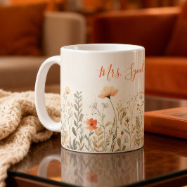 Blush Wildflower Teacher Name Elegant Script Kaffemugg