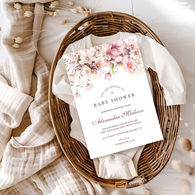 Blush Wildflower Trädgårds Baby Shower Inbjudningar (Skapare uppladdad)