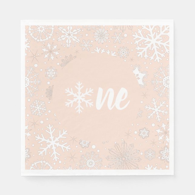 Blush Winter First Birthday Snowflake One Napkins Pappersservett (Framsidan)