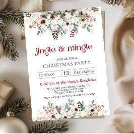 Blush Winter Floral Jingle & Mingle Christmas Part Julkort