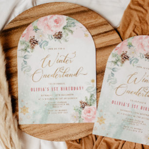 Blush Winter Onederland 1-årsdag Inbjudningar