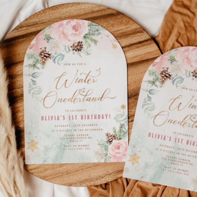 Blush Winter Onederland 1-årsdag Inbjudningar (Skapare uppladdad)