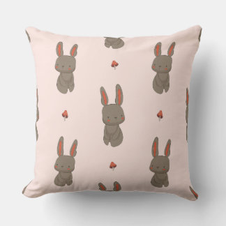 Blush Woodland Bunny & Mushroom Throw Pillow Kudde