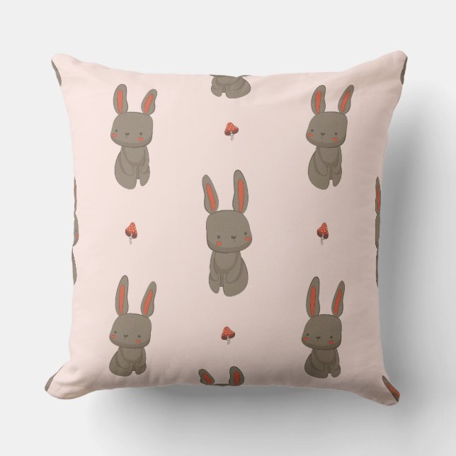 Blush Woodland Bunny & Mushroom Throw Pillow Kudde (Framsida)
