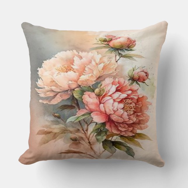 Blushing Beauty: Blush Pink Peony Throw Pillow Kudde (Framsida)