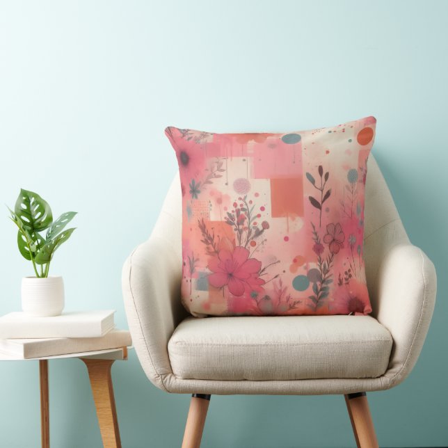Blushing Bloom Collage Throw Pillow Kudde (Stol)