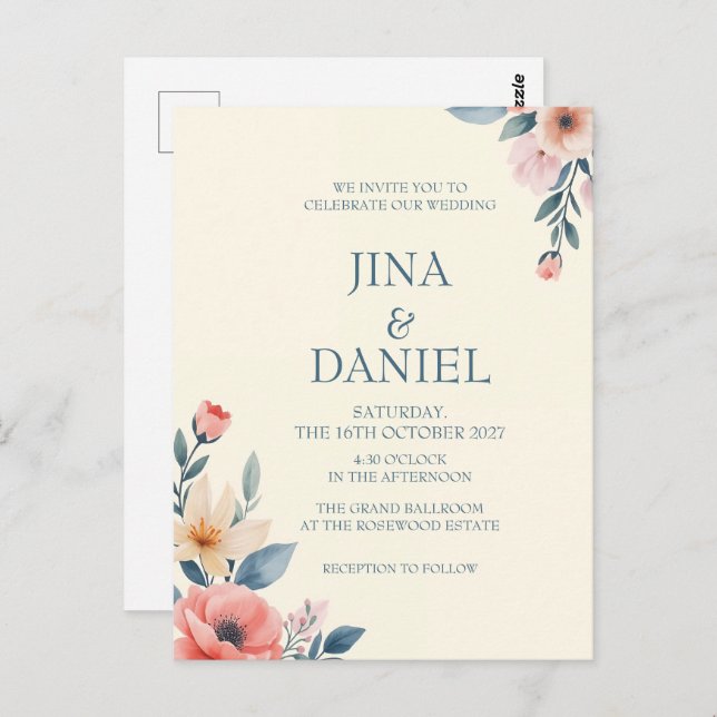 Blushing Bloom Vykort (Fram/baksida)