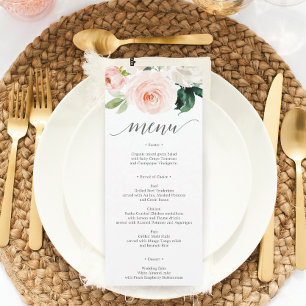 Blushing Blooms Bröllop Menu - Bröllop Menus Inbjudningar
