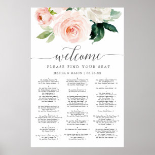 Blushing Blooms Bröllopsplatskarta 24x36 Poster