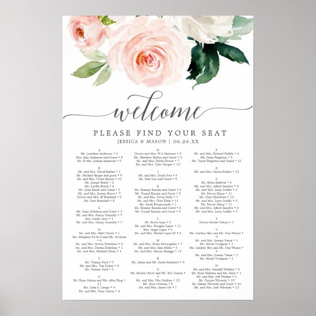 Blushing Blooms Bröllopsställningsskylt Poster (Framsidan)