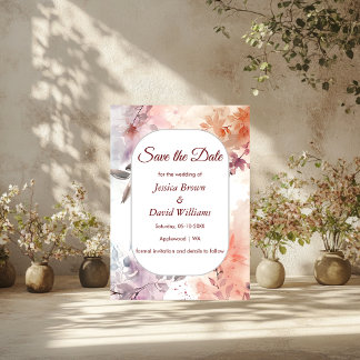 Blushing Blooms Watercolor Bröllop spara datum Inbjudningar