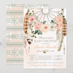 Blushing Dream Boho Dreamcatcher Baby Shower Inbjudningar