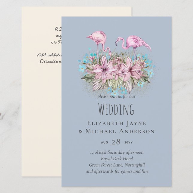 Blushing Flamingos Tropical Beach Wedding (Fram/baksida)