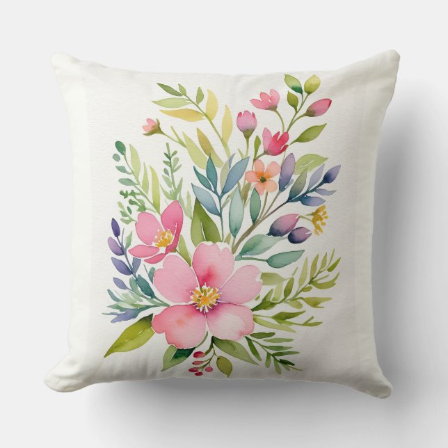 Blushing Garden Watercolor Blommigt Bouquet Kudde (Framsida)