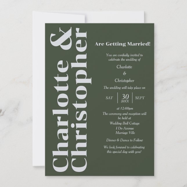 Blushing Kärlek - Mörk grönt & Grått Modern Inbjudningar (Framsida)