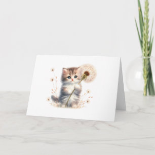 Blushing Kitten och Daisy Whimsical Blank Hälsning Kort