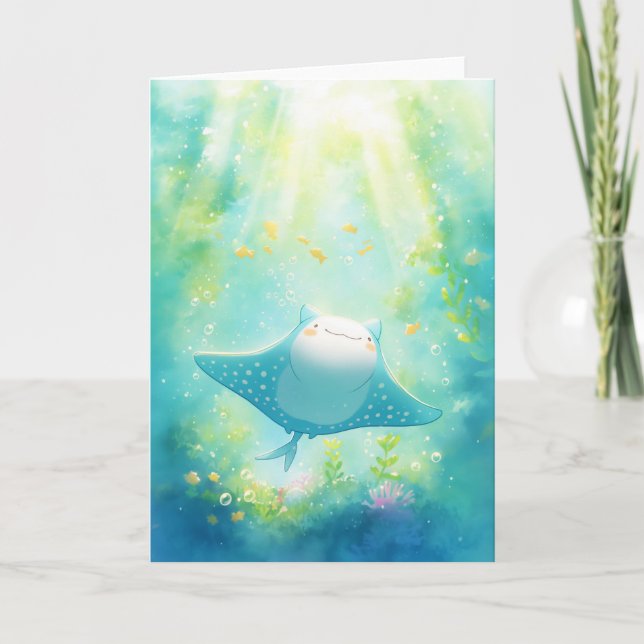 Blushing Manta Ray Gliding genom havet Kort (Framsida)