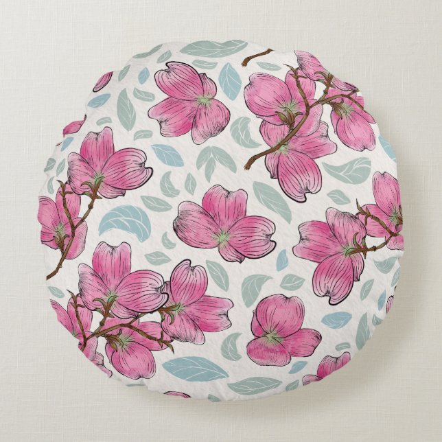 Blushing Orchid Round Pillow – Petal Party Vibe Rund Kudde (Framsidan)