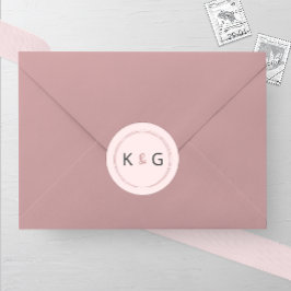Blushing Oval Monogram Bröllop Runt Klistermärke