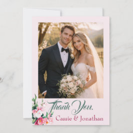 Blushing Peony Floral Photo Wedding Thank You Tack Kort
