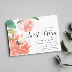 Blushing Peony Inbjudan till Sweet sixteen