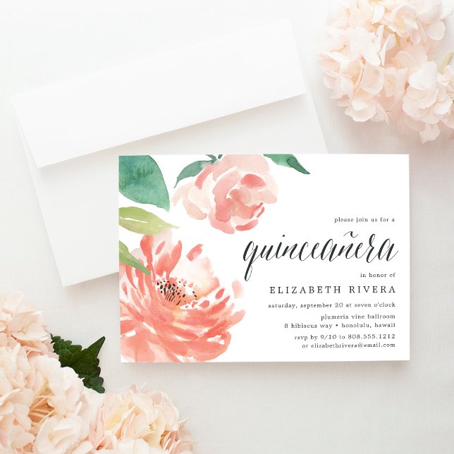 Blushing Peony | Quinceanera-inbjudan Inbjudningar (Skapare uppladdad)