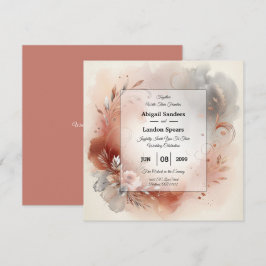 Blushing Petals and Silver Swirls Wedding Inbjudningar