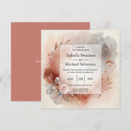 Blushing Petals and Silver Swirls Wedding Inbjudningar