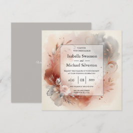 Blushing Petals and Silver Swirls Wedding Inbjudningar