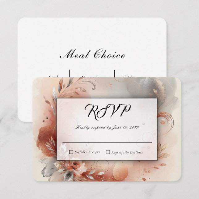 Blushing Petals and Silver Swirls Wedding OSA Kort (Fram/baksida)