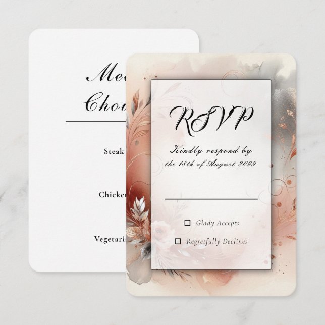 Blushing Petals and Silver Swirls Wedding OSA Kort (Fram/baksida)