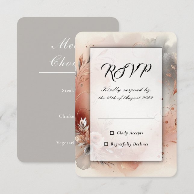 Blushing Petals and Silver Swirls Wedding OSA Kort (Fram/baksida)