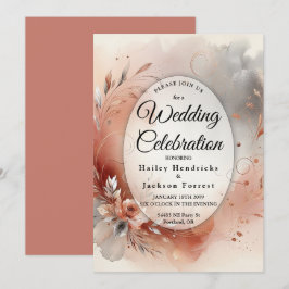 Blushing Petals och Silver Swirls Bröllop Inbjudningar