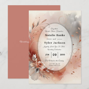 Blushing Petals och Silver Swirls Bröllop Inbjudningar