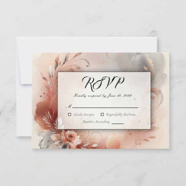 Blushing Petals och Silver Swirls Bröllop OSA Kort (Framsida)