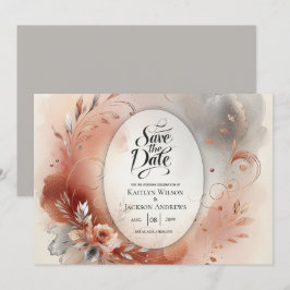 Blushing Petals och Silver Swirls Bröllop Spara Datumet