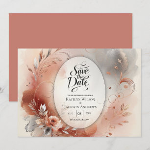 Blushing Petals och Silver Swirls Bröllop Spara Datumet
