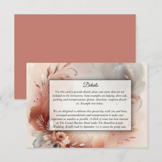 Blushing Petals och Silver Swirls Bröllop Tilläggskort (Fram/baksida)