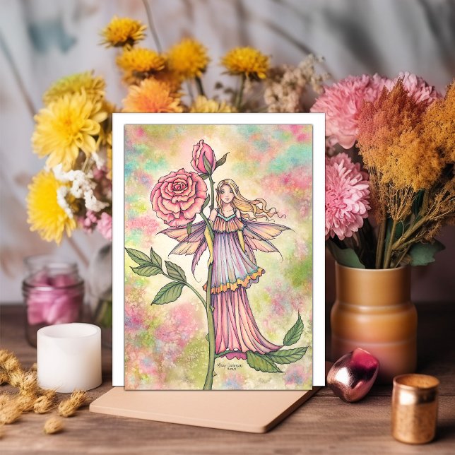 Blushing Ro Fairy Watercolor Art Kort (Skapare uppladdad)