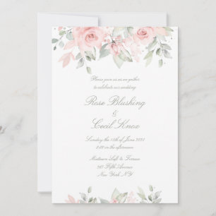 Blushing Ro Matte White Background Bröllop Inbjudningar