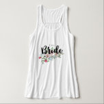 Blushing Ro Watercolor Blommigt Bröllop Bride Linne Med Racerback<br><div class="desc">Blås Ro Watercolor Blommigt Bröllop Personlig Bride T-skjorta med söt ro och blommor och roligt modern Brush Font. Kolla min butik för att se hela bröllop-svit för den här designen!</div>