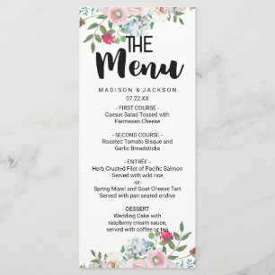 Blushing Ro Watercolor Blommigt Bröllop Menu Meny