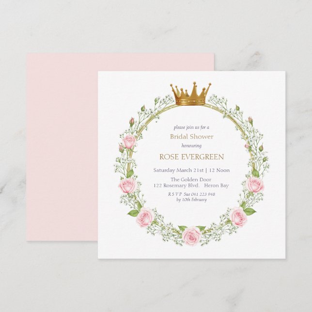 Blushing Romantik: Rosa ros och Baby Breathe Inbjudningar (Fram/baksida)