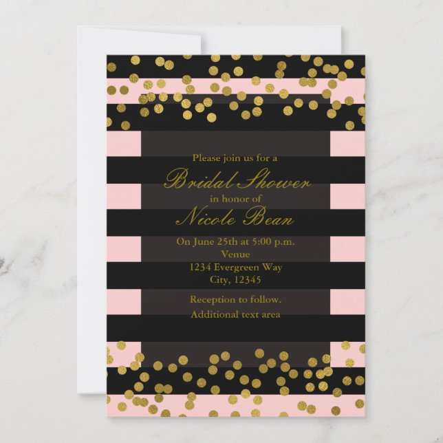Blushing Rosa & Black Rand Guld Faux Foil Dots Inbjudningar (Framsida)