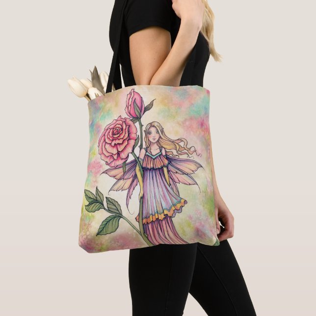 Blushing Rose Fe-älvor Fantasykonst av Molly Harri Tygkasse (Närbild)