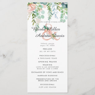 Blushing Summer Blommigt Bröllop Ceremony-programm Program