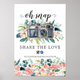 Blushing Summer Blommigt Bröllop Hashtag Sign Poster