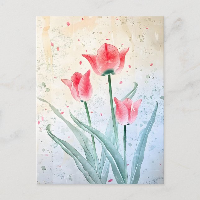 Blushing Tulip Elegance Meddelande Vykort (Framsida)