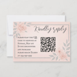 Blushing Vows QR Code Wedding RSVP Card OSA Kort